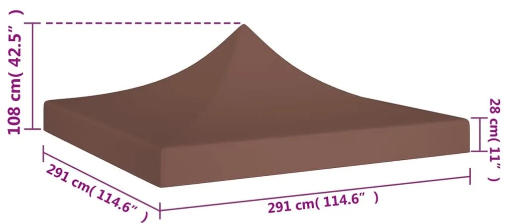 Teto para tenda de festas 3x3 m 270 g/m² castanho