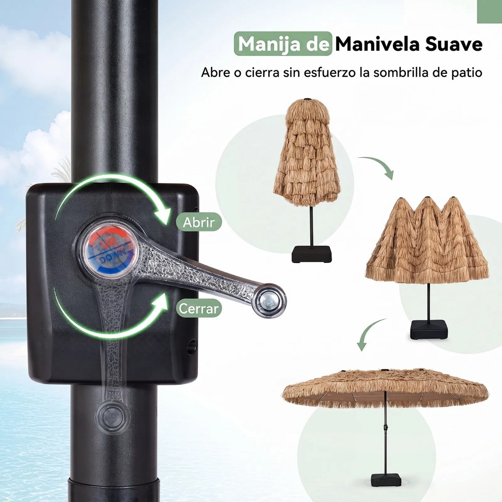 Guarda-sol de Jardim com base, 450 x 270 x 252 cm, Luzes LED Solares, Castanho