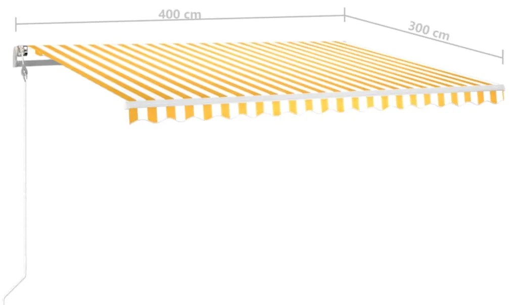 Toldo autom. LED e sensor de vento 400x300 cm amarelo/branco