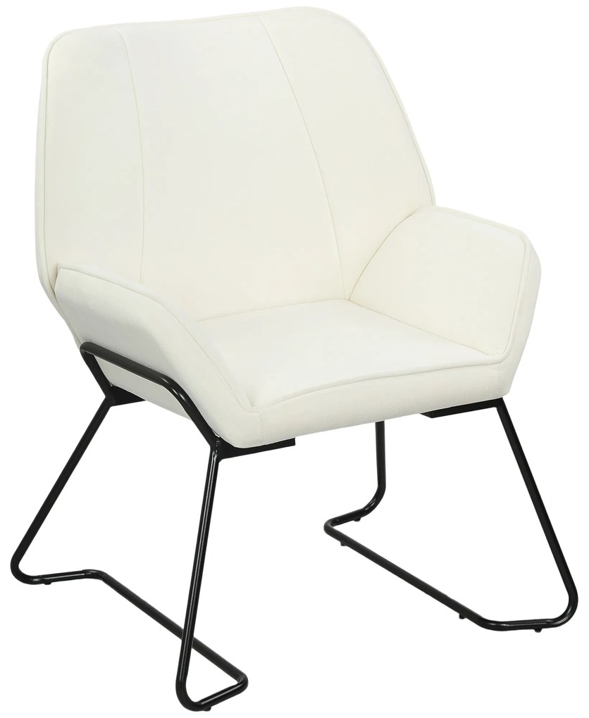Poltrona Sala de Estar Moderna Poltrona de Leitura com Assento Largo e Acolchoado Estofada em Veludo Pés de Metal 70x67,5x87 cm Creme