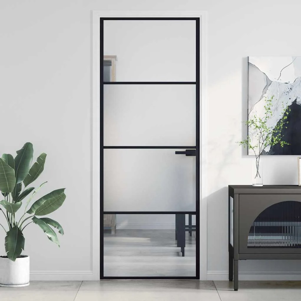 vidaXL Porta interior 76x201,5 cm vidro temperado e alumínio preto