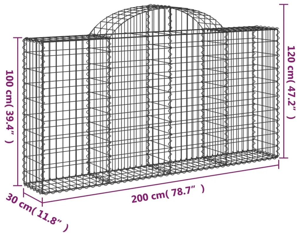 Cesto gabião arqueado 200x30x100/120 cm ferro galvanizado