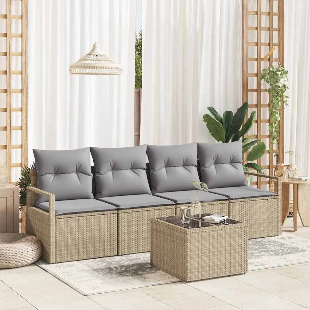 Conjunto de Sofás de Jardim vidaXL de 5 Peças com Almofadas Bege de Ra