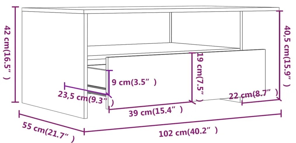 Mesa de centro 102x55x42 cm derivados de madeira branco