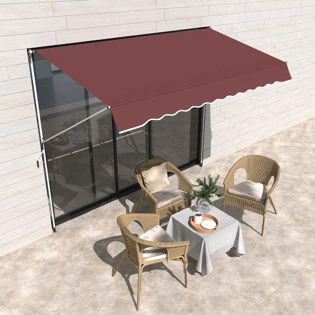 Toldo manual retrátil 3 m x 1,5 m - Inclinação e altura ajustáveis - Metal (alumínio) e poliéster anti-UV, cor bordô