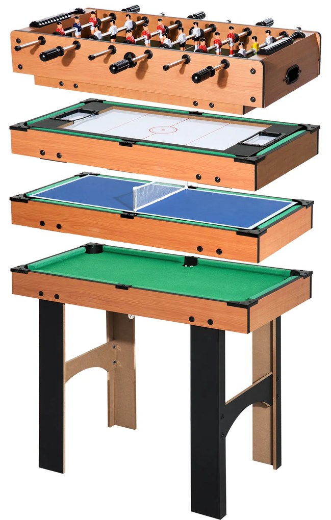 HOMCOM Mesa Multi-Jogos 4 em 1 Mesa de Jogos para Crianças acima de 6 Anos Matraquilho para Crianças Mesa de Bilhar Mesa de Ping-Pong 87x43x73 cm Madeira e Preto