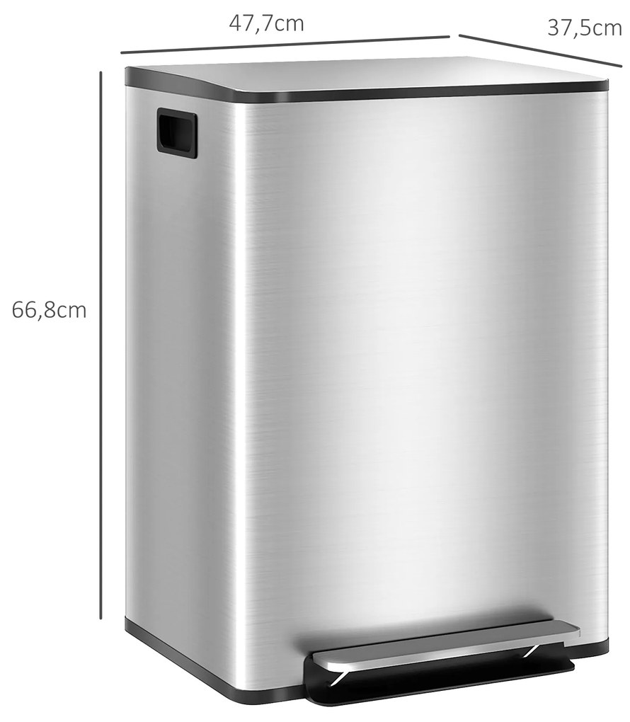 HOMCOM Balde de Lixo de Cozinha com 2 Compartimentos 2x30L Cubo de Lix