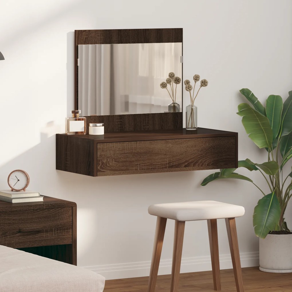 vidaXL Mesa de Maquiagem de Parede Carvalho Castanho 83x40x70 cm