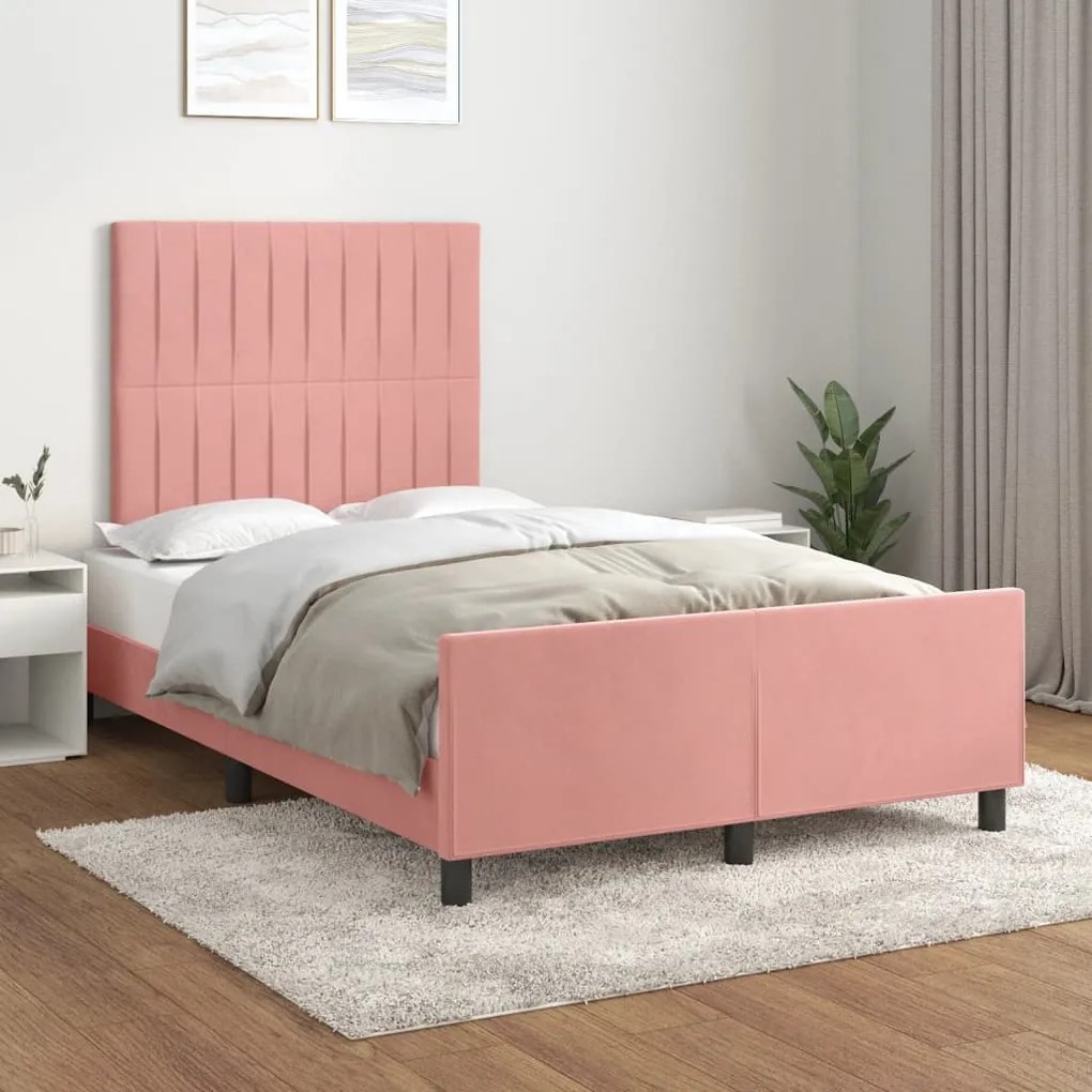 Estrutura de cama com colchão 120x190 cm veludo rosa