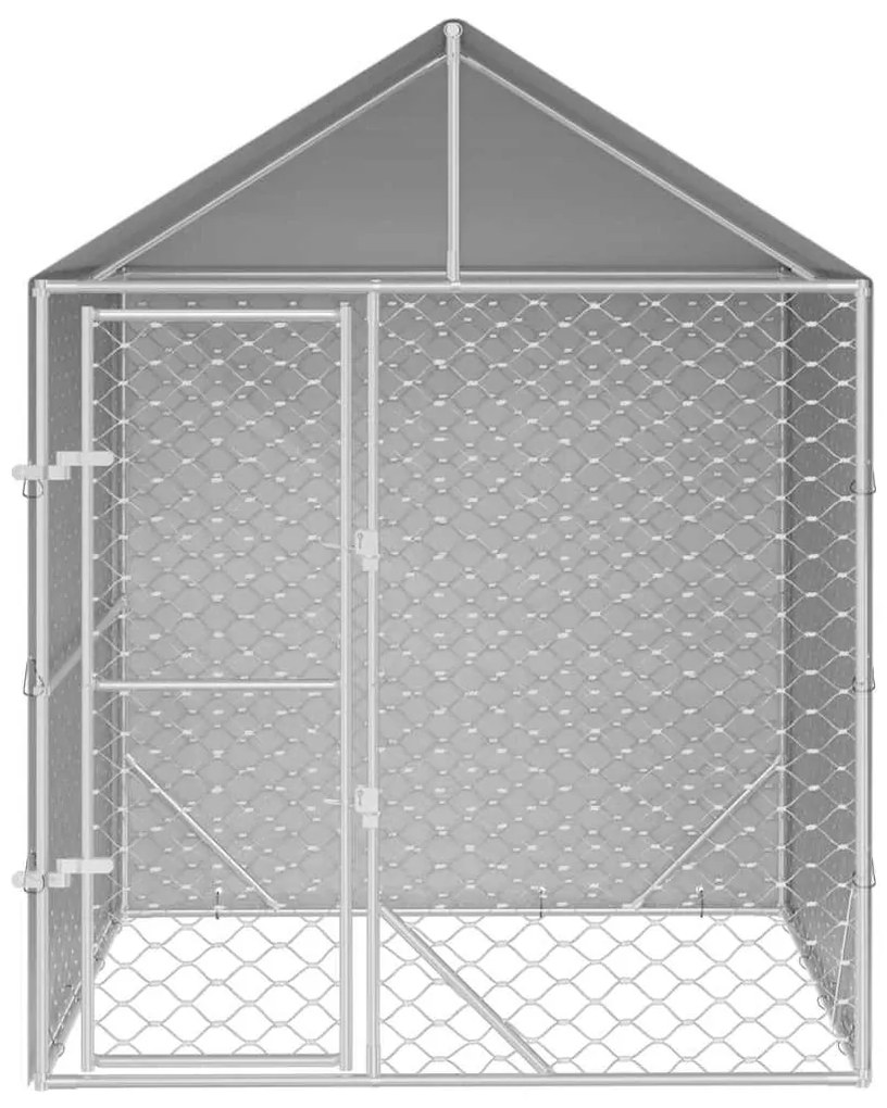 Canil de exterior com teto 2x2x2,5m aço galvanizado prateado