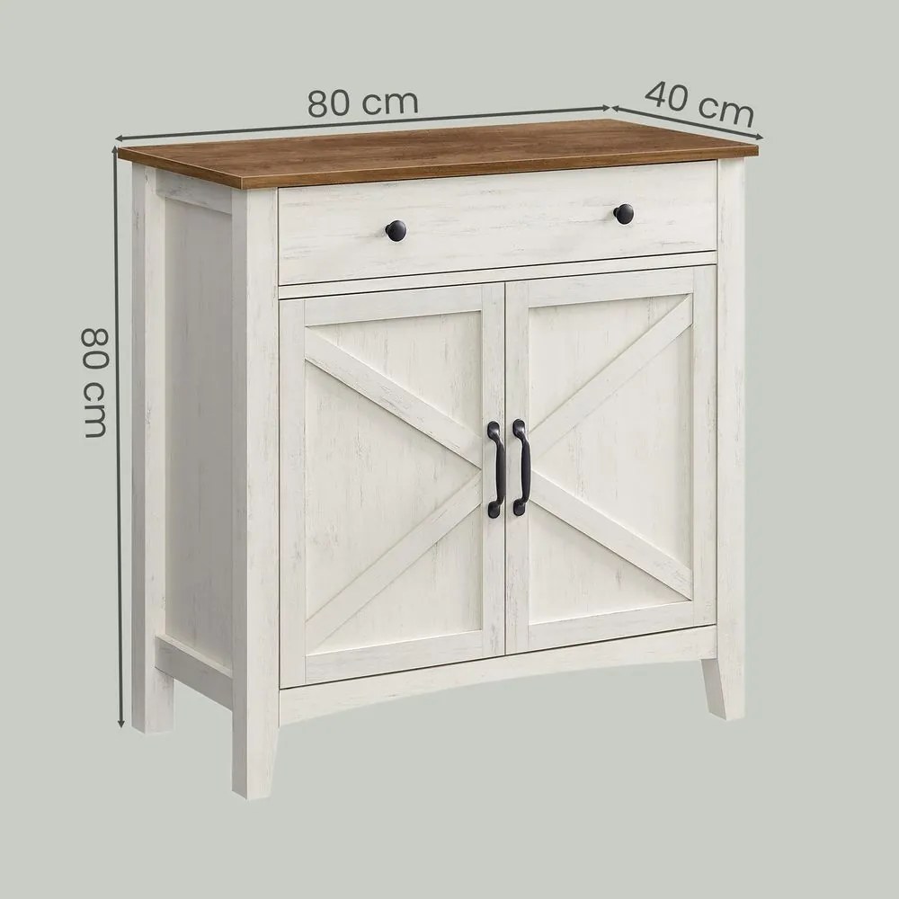 Aparador sala de jantar, Armário de cozinha com gaveta 40 x 80 x 80 cm, armário de armazenamento estilo rústico branco-castanho