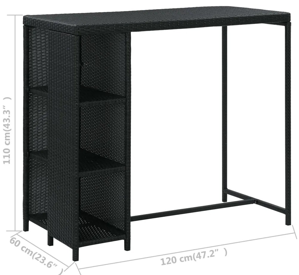 5 pcs conjunto de bar p/ jardim c/ almofadões vime PE preto