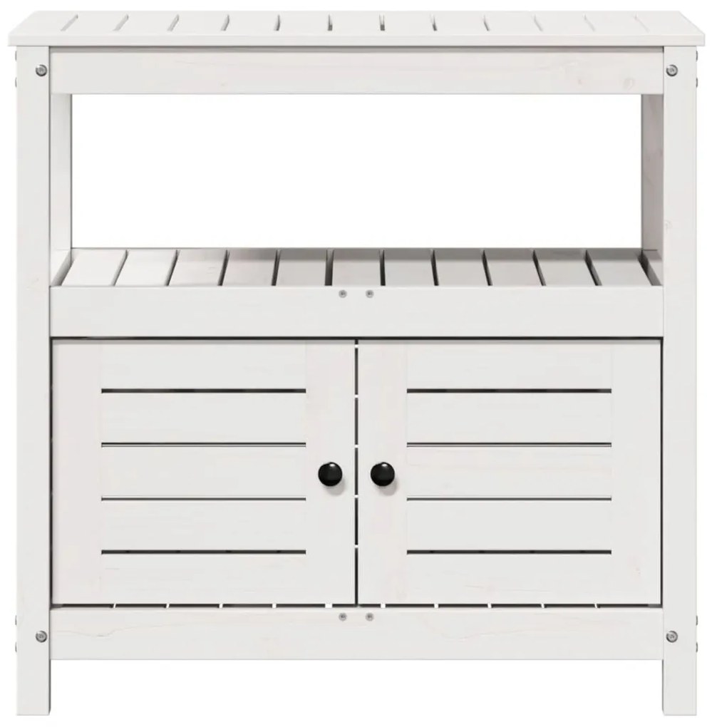 Mesa de jardinagem com prateleiras madeira pinho maciça branco