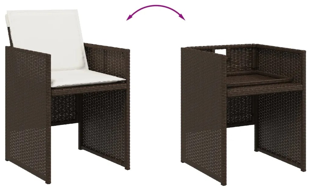 13 pcs conjunto jantar p/ jardim c/ almofadões vime PE castanho
