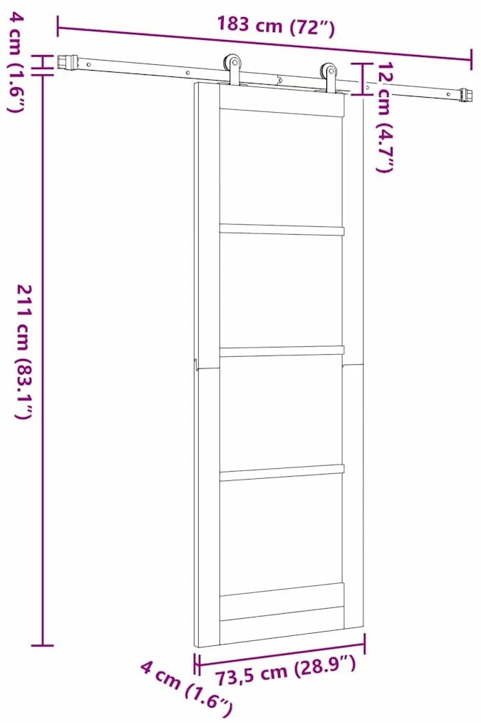 Porta Deslizante vidaXL com Conjunto de Ferragens 73,5x211 cm Madeira