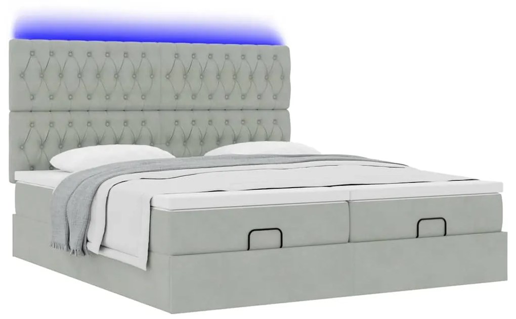 Estrutura cama otomana colchões 160x200cm veludo cinzento claro