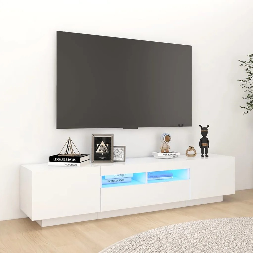 Móvel de TV com luzes LED 180x35x40 cm branco
