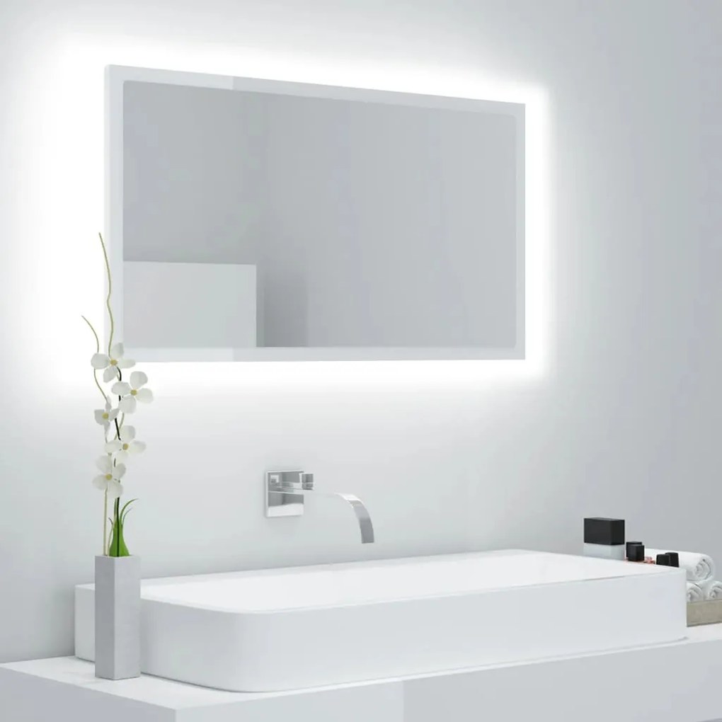 804929 vidaXL Espelho casa banho c/ LED 80x8,5x37cm acrílico branco brilhante