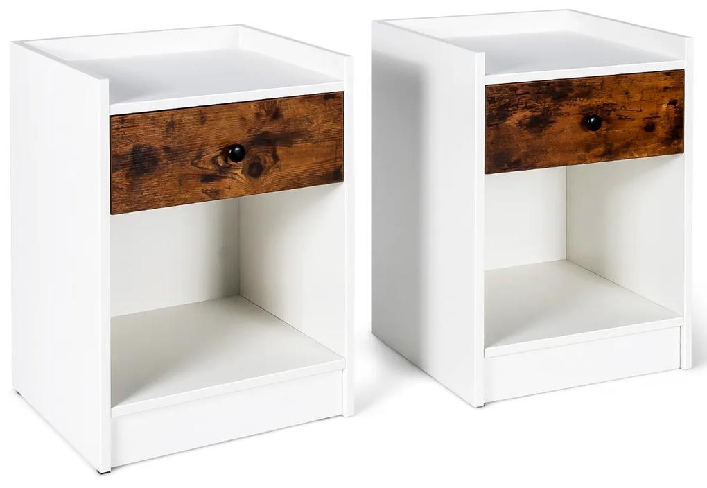 Conjunto de 2 Mesas de Cabeceira com Gaveta e Compartimento Aberto Sofá Cama de Madeira Sofá Cama 43 x 40 x 60 cm Branco