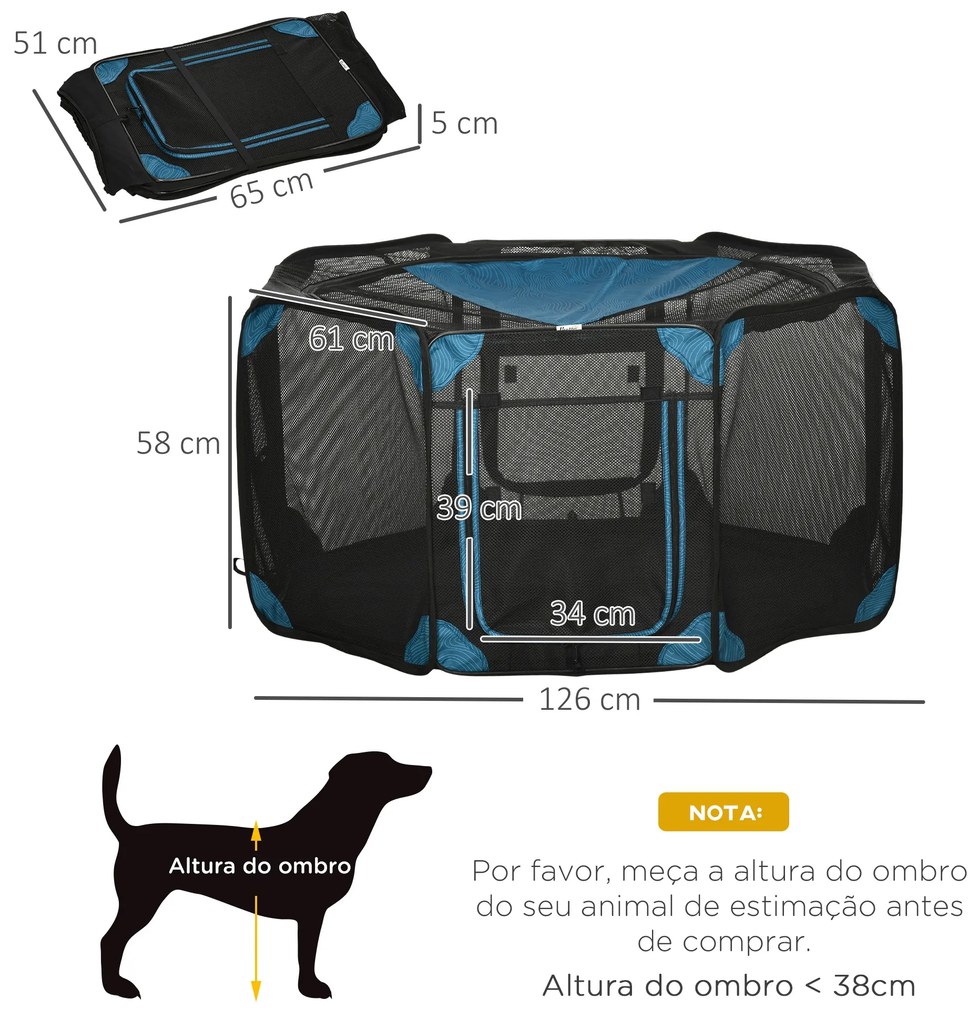 Parque para Cães de 8 Painéis Parque para Animais de Estimação com Bolsa de Transporte Parque Animais Portátil para Gatos Coelhos Ø126x58cm Azul