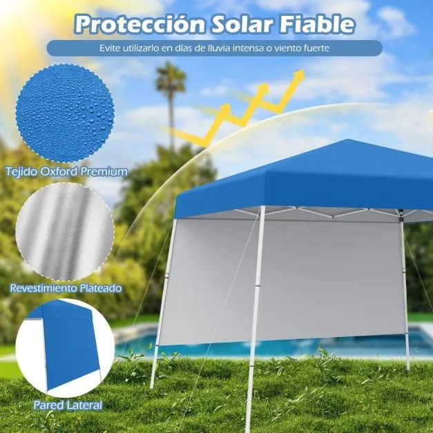 Tenda 300 x 300 cm Pop Up Dobrável com 1 Parede Lateral Com Saco, jardim, campismo, feiras, eventos com Estrutura Metálica Azul