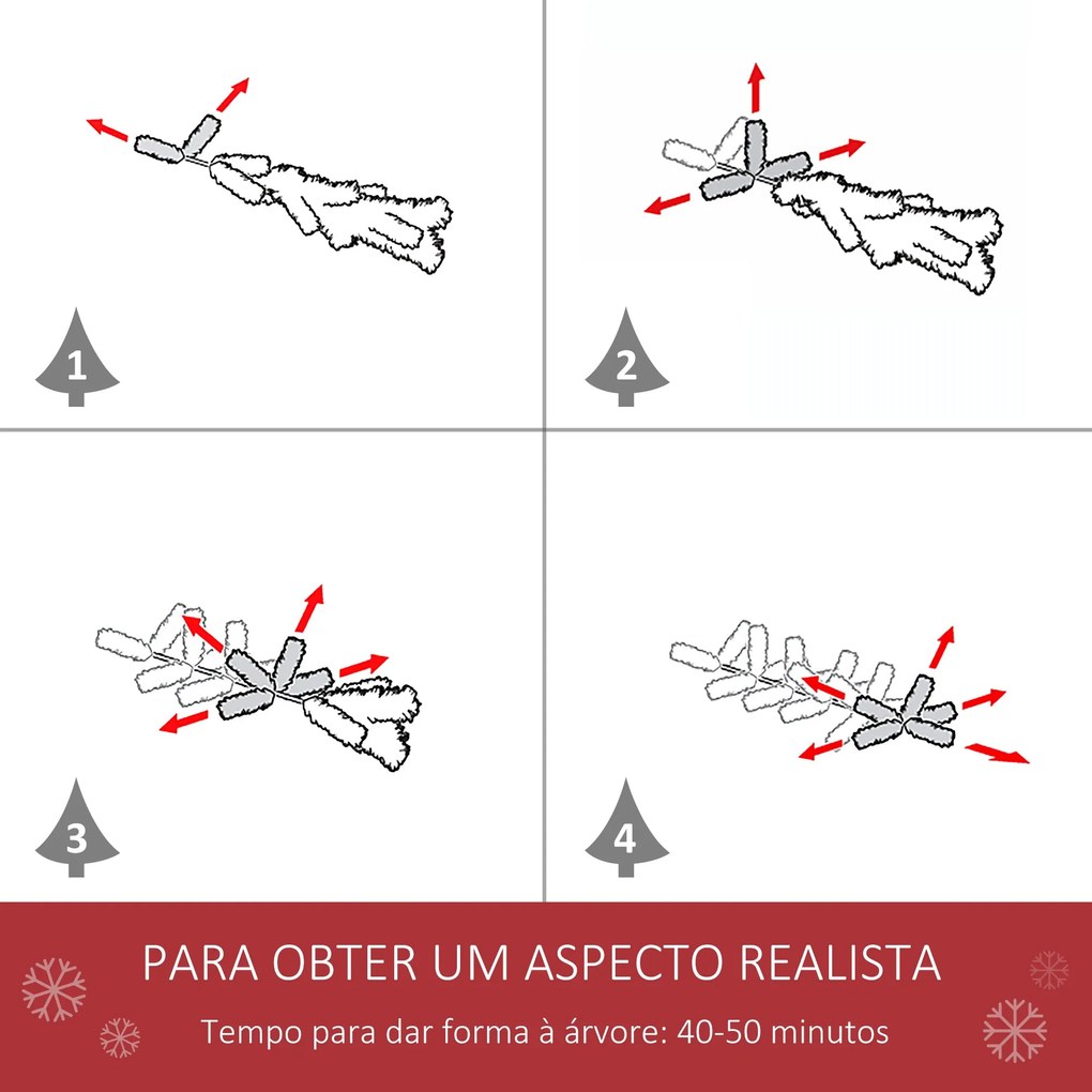 Árvore de Natal Ø140x225cm Neve Artificial com 1083 Pontas de PVC Base