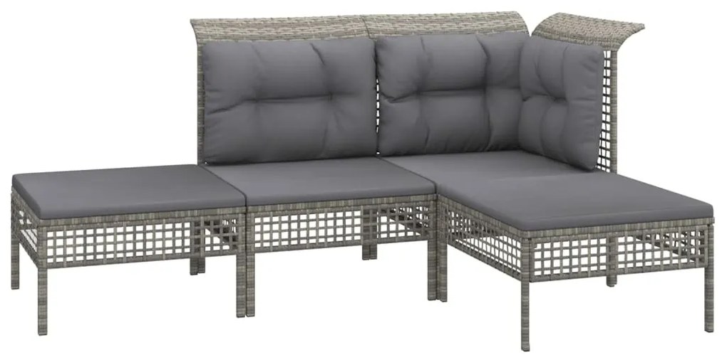 7 pcs conjunto lounge de jardim c/ almofadões vime PE cinzento