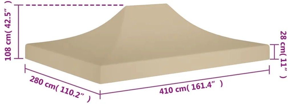 Teto para tenda de festas 4x3 m 270 g/m² bege