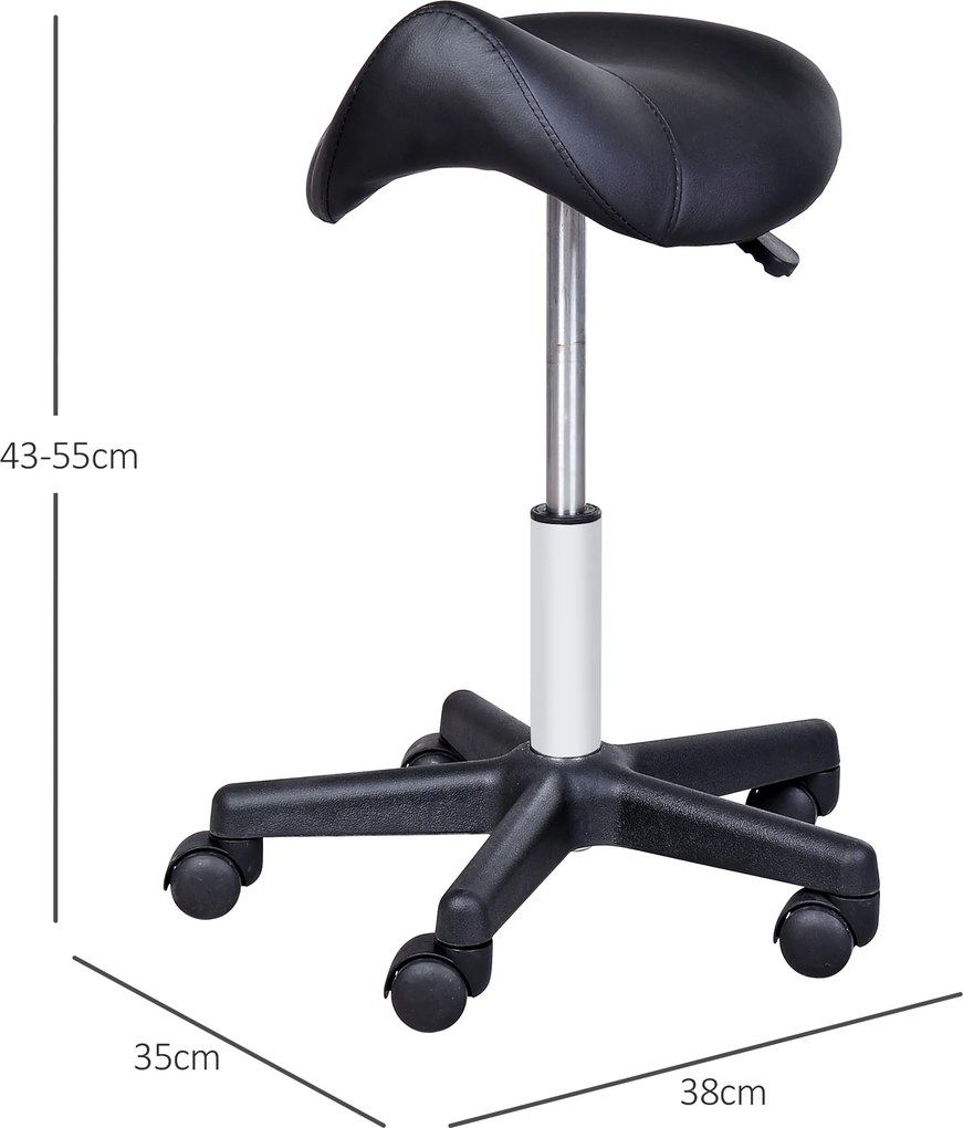 Banco com rodas, banco de massagem com altura ajustável entre 43 e 55 cm e assento ergonómico, cadeira de trabalho com rodas e rotação de 360°, para s