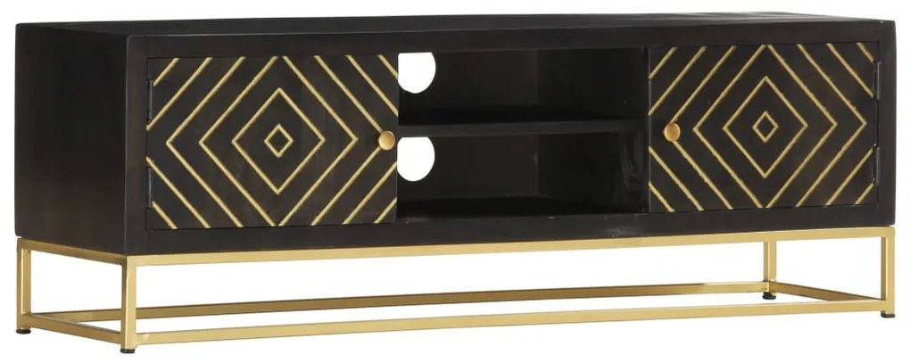 Móvel de TV 120x30x40 cm mangueira maciça preto e dourado
