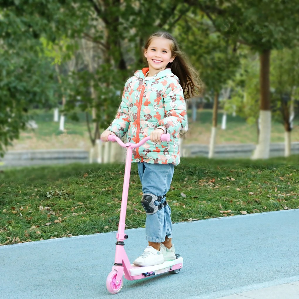 Trotinete Elétrica para Crianças Máx. 6 km/h Motor 80 W Autonomia Máxima 8 km com Luzes LED Travão Traseiro Rosa