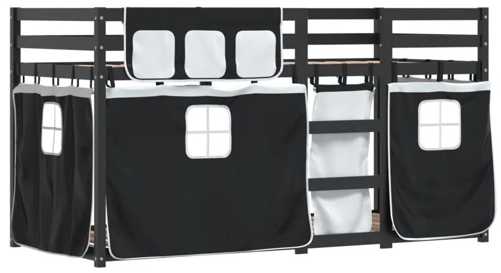 Beliche com cortinas 90x200 cm pinho maciço branco e preto