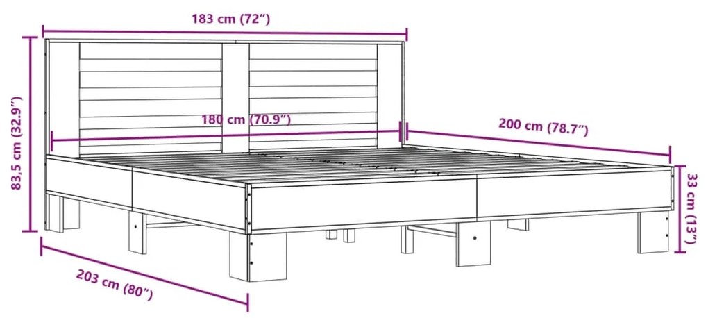 Estrutura de cama 180x200 cm derivados de madeira/metal preto