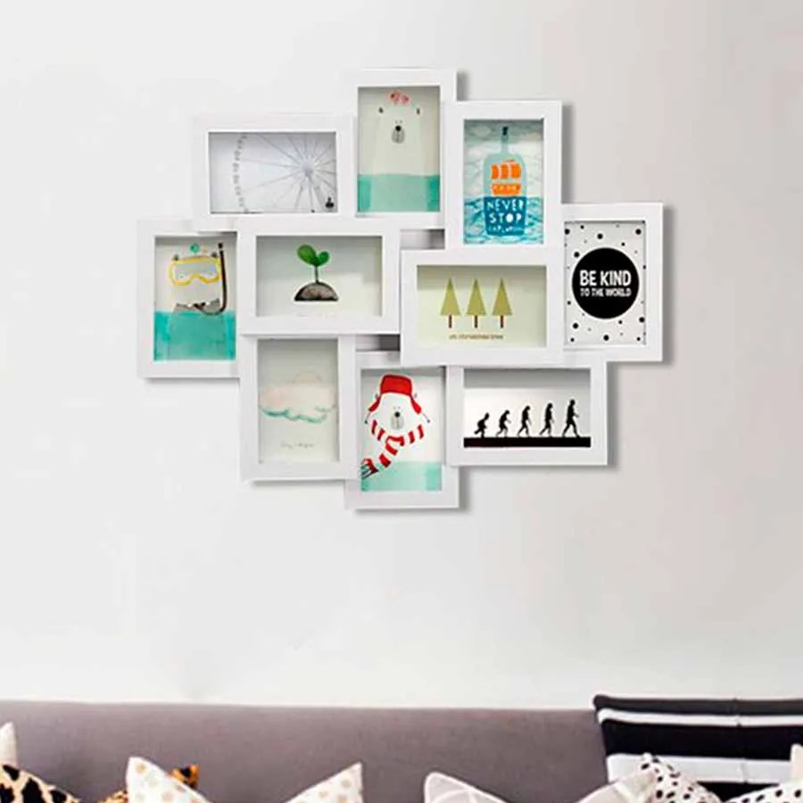 Moldura collage para 10 fotografias 60 x 49,3 x 3,6 cm branco