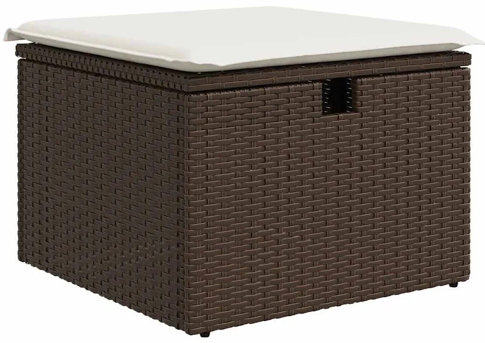 8 pcs conjunto sofás de jardim c/ almofadões vime PE castanho