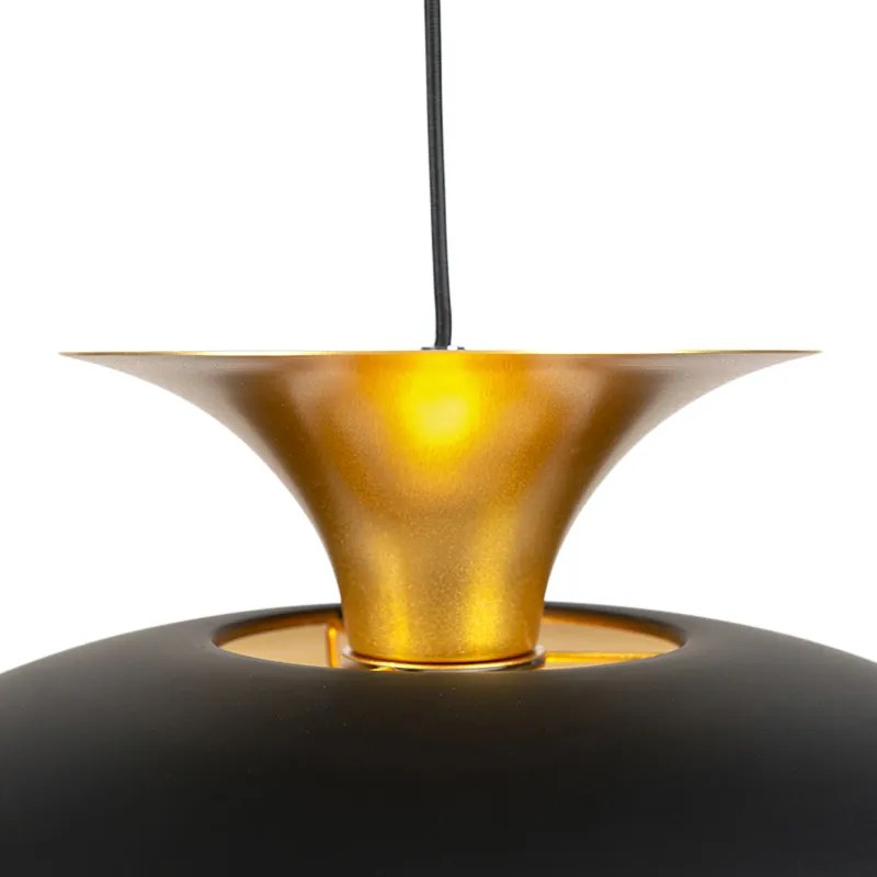 Candeeiro de suspensão moderno redondo preto com dourado 3 camadas - Titus Moderno