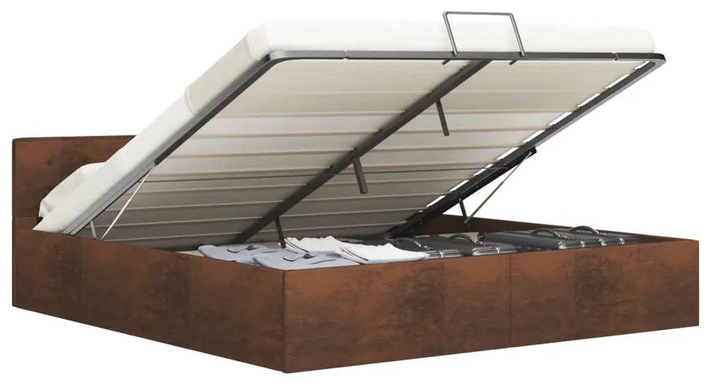 vidaXL Cama hidráulica c/ arrumação 160x200 cm tecido castanho