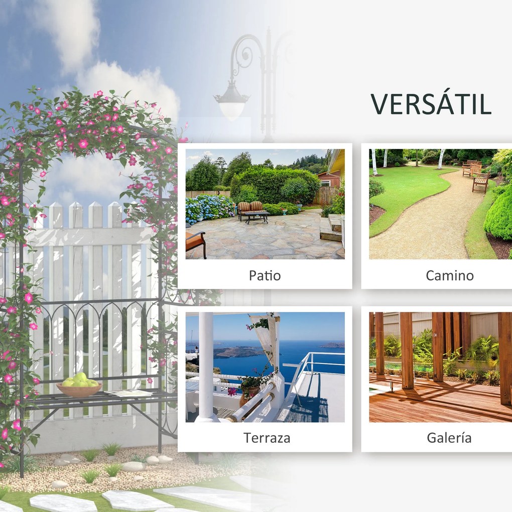 Arco de jardim com banco de metal suporte para plantas trepadeiras e r