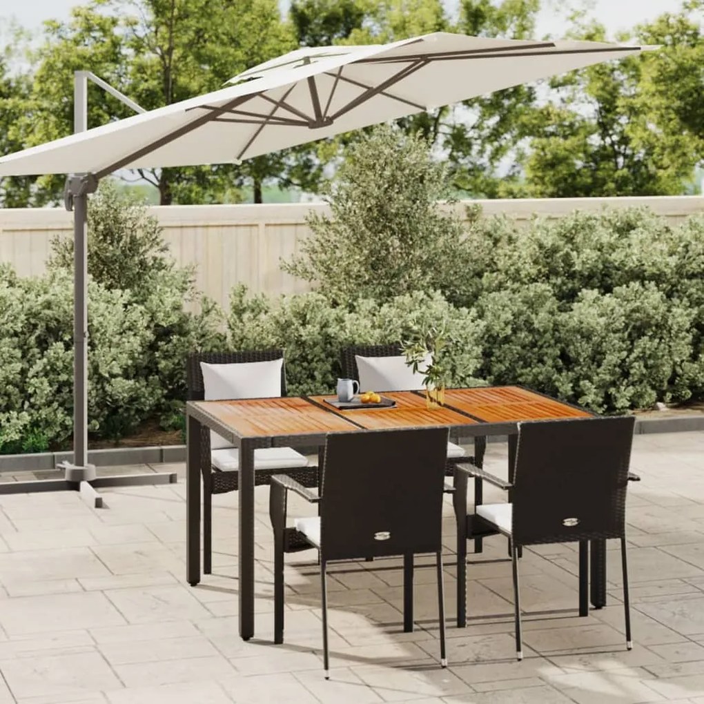 vidaXL 5 pcs conjunto de jantar p/ jardim c/ almofadões vime PE preto