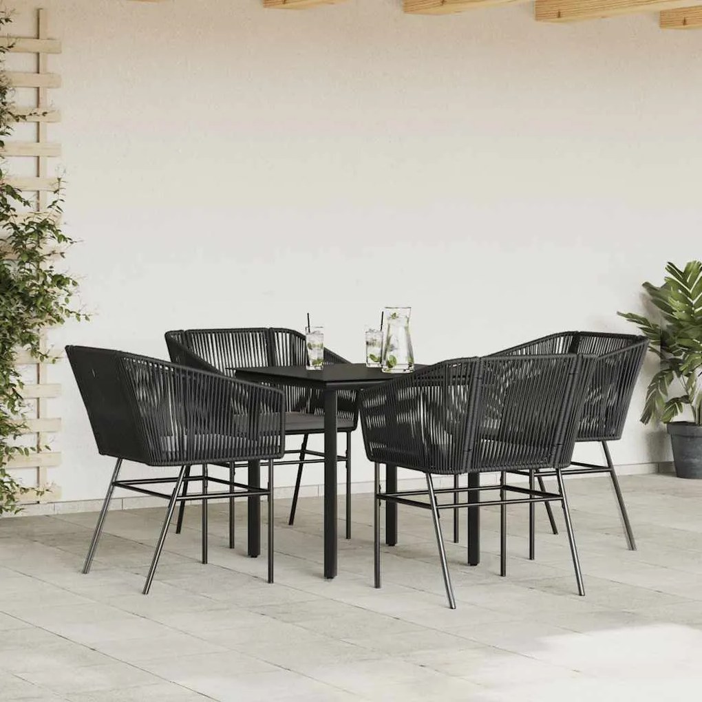 Conjunto de jantar jardim 5 peças almofadas vidro vime PE preto