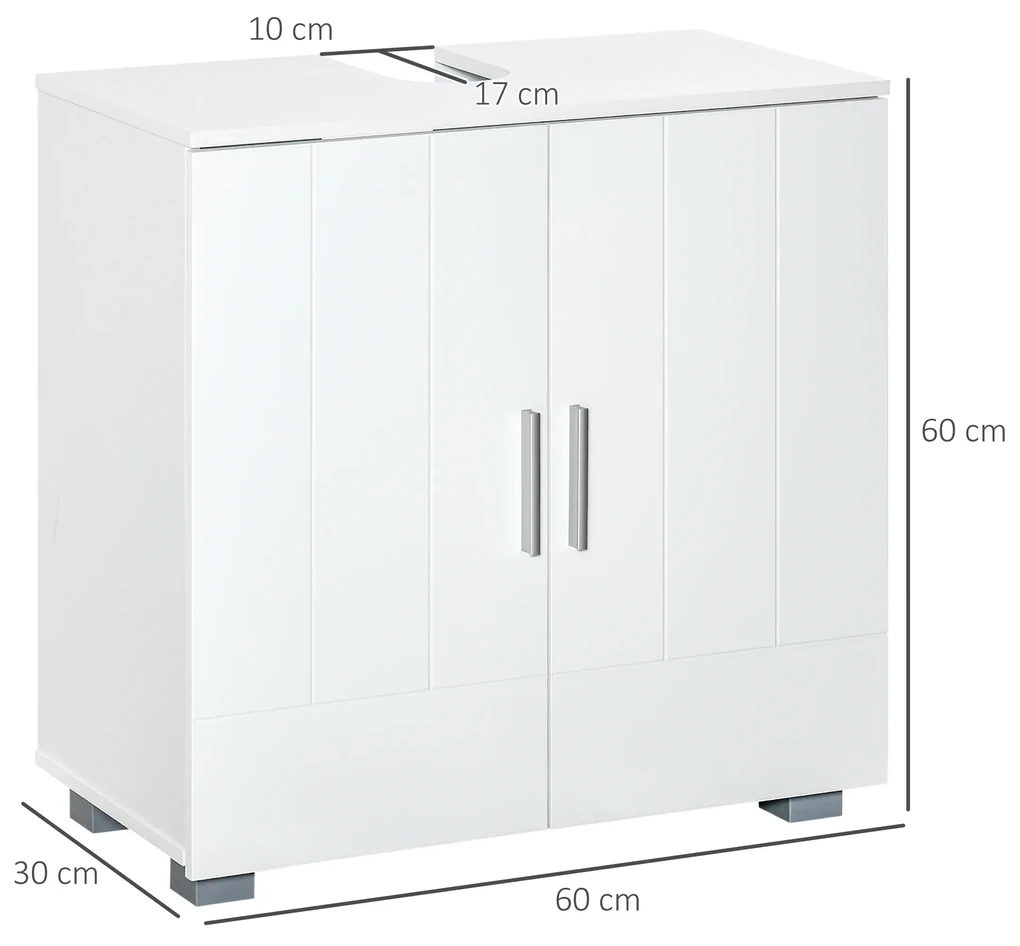 Móvel para Lavatório, Armário para Casa de Banho de Madeira com 2 Portas e  Prateleira Interior Ajustável, Estilo Moderno, Carga Máxima 30kg 60x30x60cm  Branco