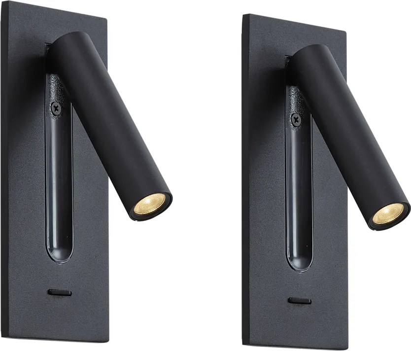 Conjunto de 2 candeeiros de parede modernos pretos com LED - Plaza