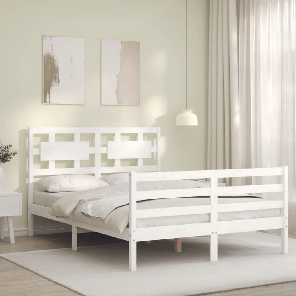 Estrutura de cama com cabeceira 140x200cm madeira maciça branco