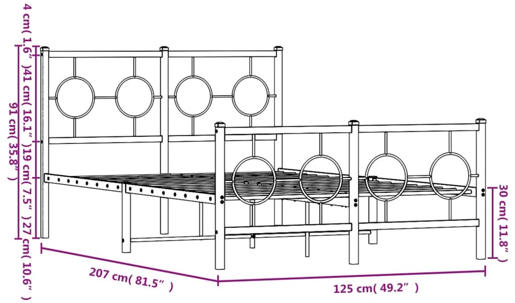 Estrutura de cama com cabeceira e pés 120x200 cm metal branco