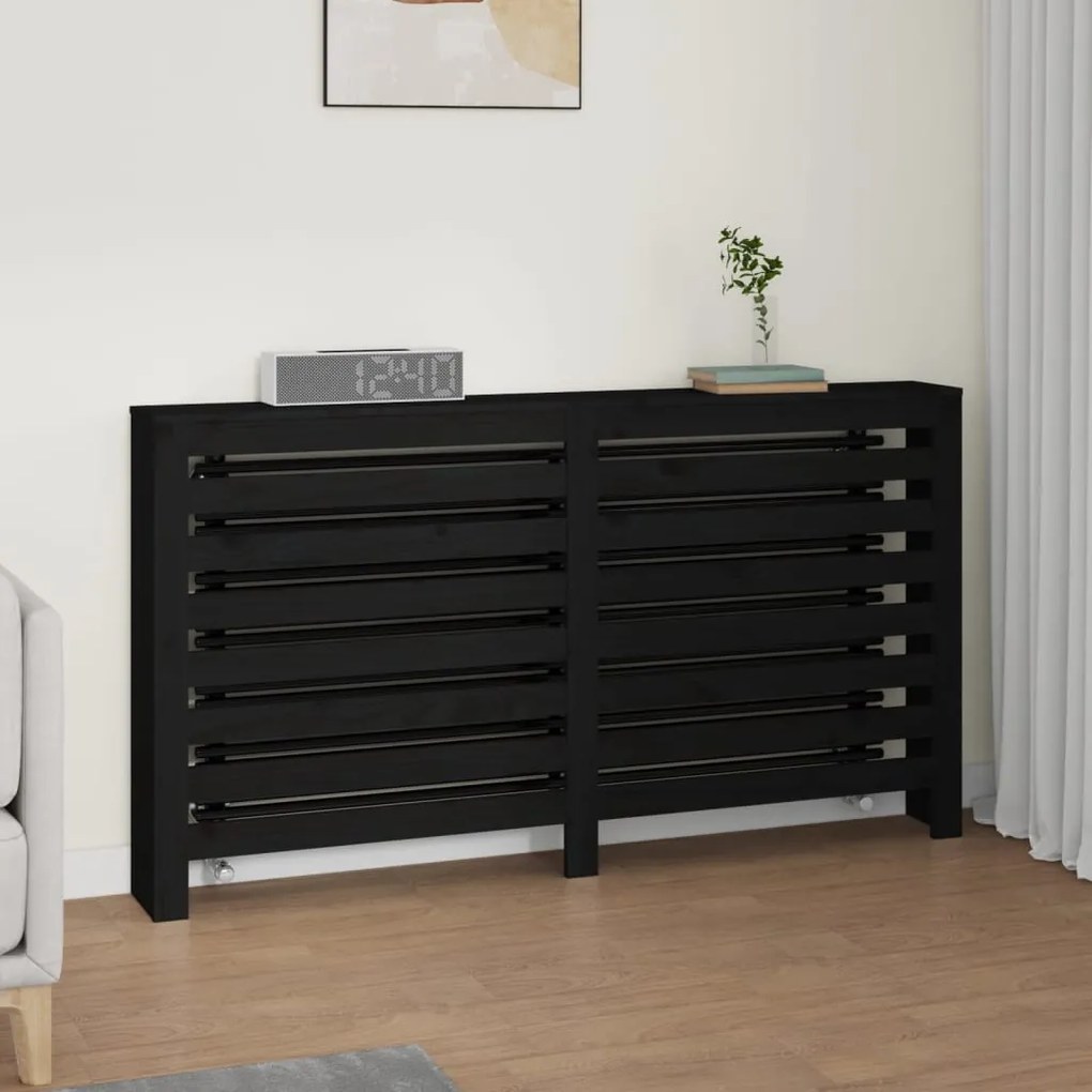822605 vidaXL Cobertura de radiador 153x19x84 cm pinho maciço preto