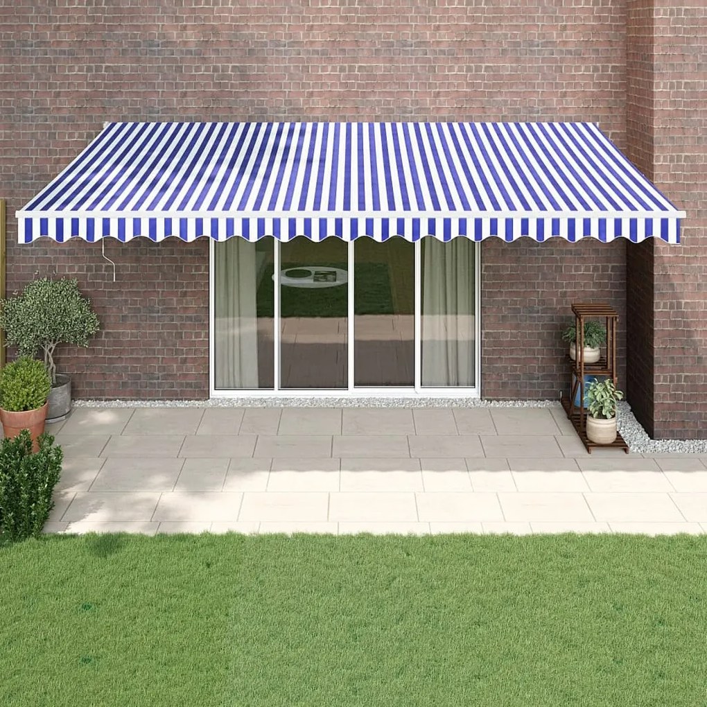 Toldo retrátil automático 5x3 m azul e branco