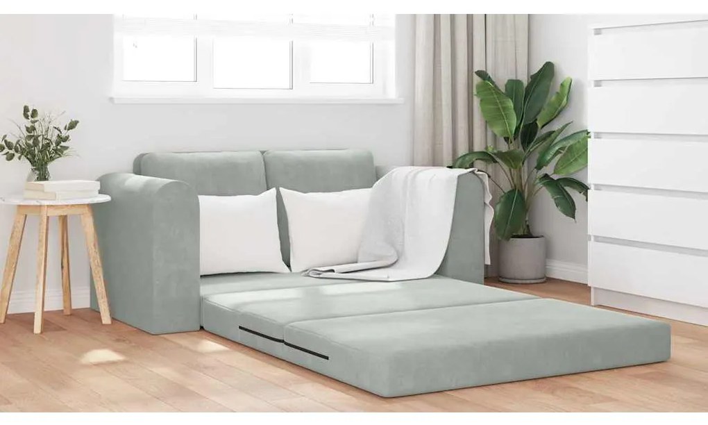 Sofá Cama de Piso 2-em-1 Cinza Claro 148x71x83 cm Veludo