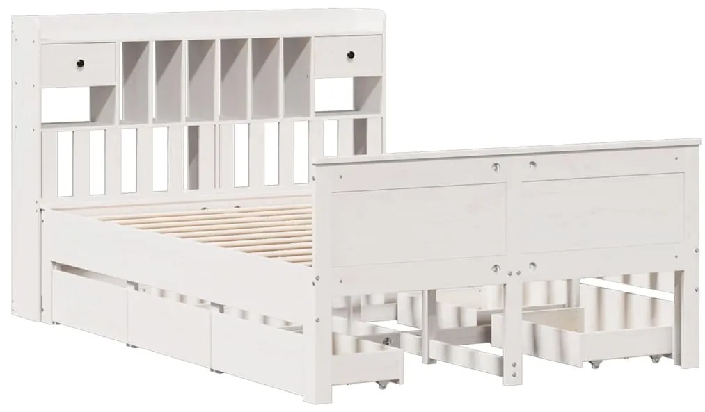 Cama com estante sem colchão 140x190 cm pinho maciço branco