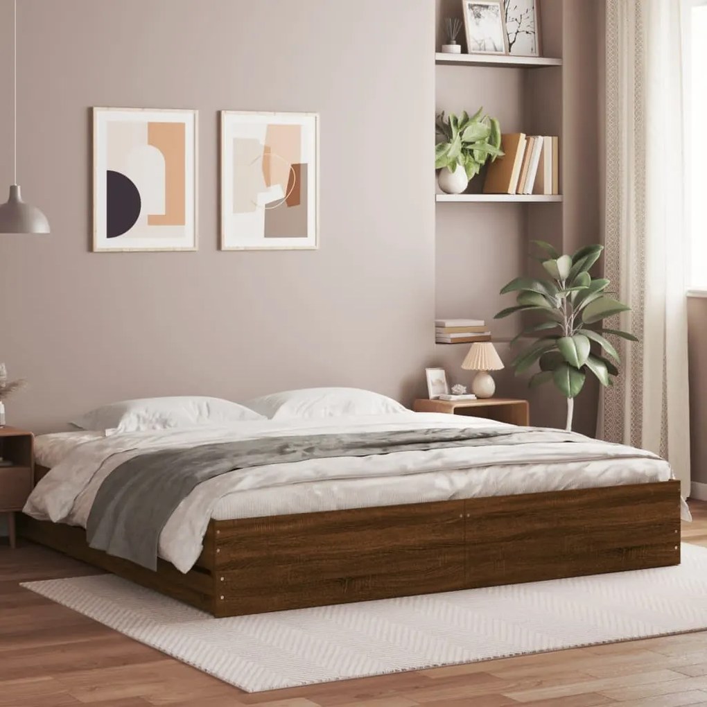 vidaXL Estrutura cama c/ gavetas derivados madeira carvalho castanho