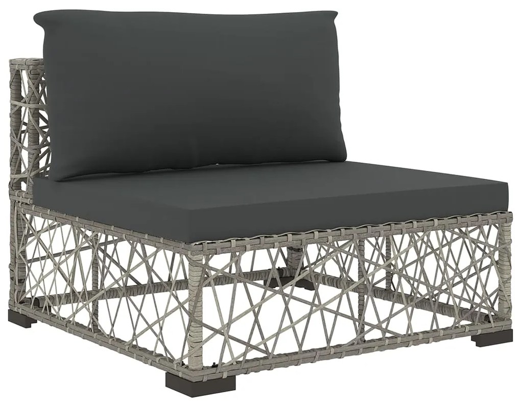 5 pcs conjunto lounge de jardim c/ almofadões vime PE cinzento